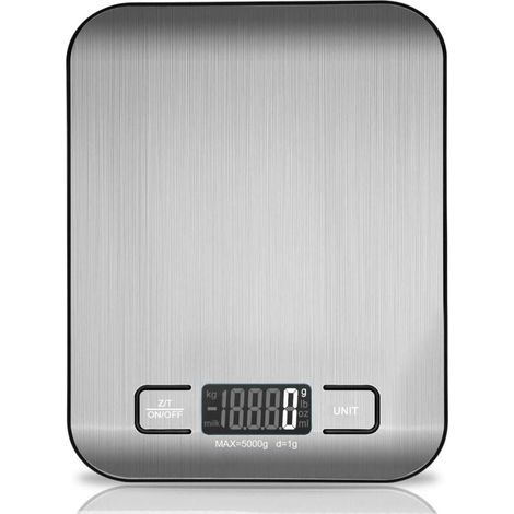 Digitale Küchenwaage, elektronische Kochwaage aus Edelstahl, 5 kg, ultradünne Lebensmittelwaage (1/4)