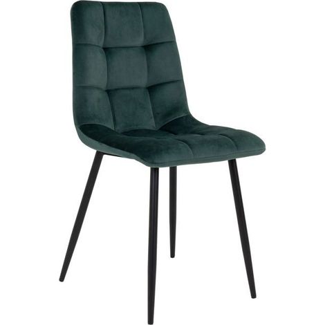 2 chaises de salle à manger en velours vert foncé avec pieds noirs