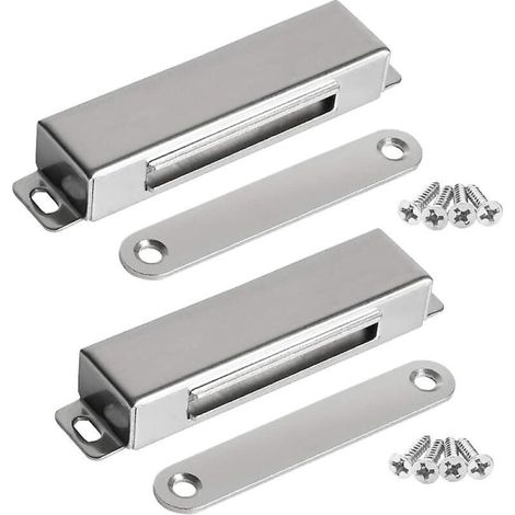 Serrure magnétique de porte, force d'attraction de 30 kg, aimant puissant, verrou de meuble, quincaillerie magnétique, ferme-porte en acier inoxydable chromé