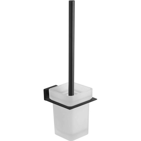 Aqualine Apollo - Scopino WC a parete con supporto, vetro latte/nero opaco 1416-08B (1/2)