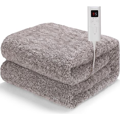 Heizdecke mit Abschaltautomatik 130x180 cm, Flauschige Wärmedecke im Lammfell-Look, 9 Temperaturstufen, 15 Stunden Timer, Waschbar, Überhitzungsschutz, Kuscheldecke für Sofa Büro (1/5)