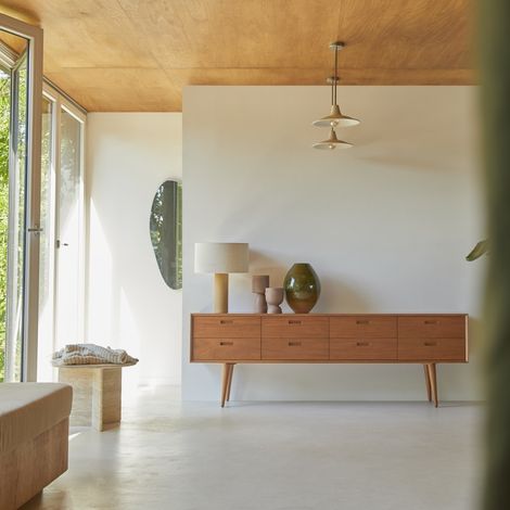 Commode en bois d'acajou massif 8 tiroirs Magda 50's (1/5)