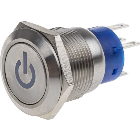 Bouton-poussoir, Verrouillable lumineux, Unipolaire à une direction, 5 A, Argent, Montage panneau 24V ( Prix pour 1 ) (1/2)