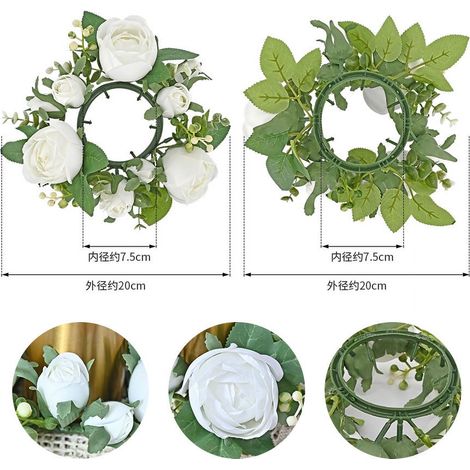 Candle Ring - Artificial Rose Wreath for Table Decoration Wedding Party Home - 20 cm - White (1/5)