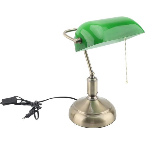 Lampe Table Banque Rétro Brancher Décoratif Bureau avec Abat-Jour Verre Vert – Interrupteur Chaîne Étude Bureau (1/4)