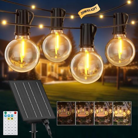 1 Guirlande Solaire,20M,25 Ampoules G40,48 LED,19 Modes,IP44,Jardin Terrasse Fête (1/5)