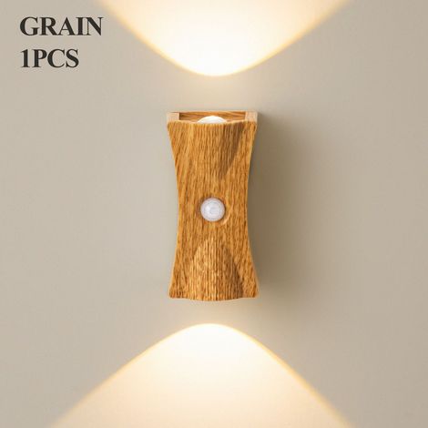 Wiederaufladbares magnetisches LED-Nachtlicht mit Bewegungssensor, Stimmungslicht für Schlafzimmer, Treppenhaus, Terrasse und Garten, Holzoptik – Stil 1