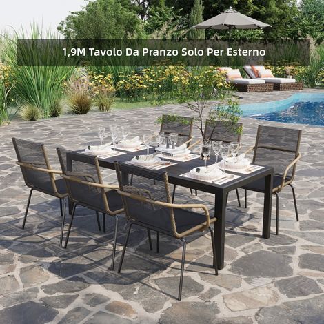 Tavolo da giardino in alluminio 120x70 cm per terrazzo, resistente alle intemperie, in legno composito nero e design moderno (1/5)