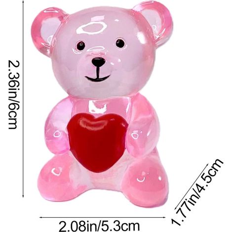 Figurine Ours En Forme De Cœur - Résine Transparente - Décoration Bureau Étude Fenêtre - Cadeau Saint-Valentin - 1 Pièce (1/5)