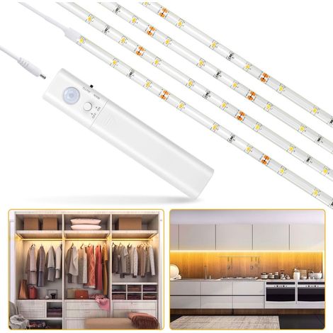 Closet Light, 60LED 1M Nachtlichtstreifen-Lichtband, Bewegungssensorlicht für Schrank / Kleiderschrank / Schranktreppe / Flur / Kleiderschrank, batteriebetrieben (100 cm) (1/5)