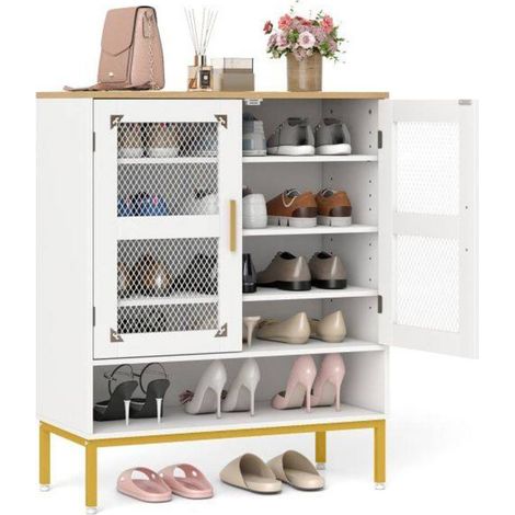 Chaussures de différentes hauteurs, armoire à chaussures pour entrée ou dressing, portes en maille et pieds en métal (1/5)