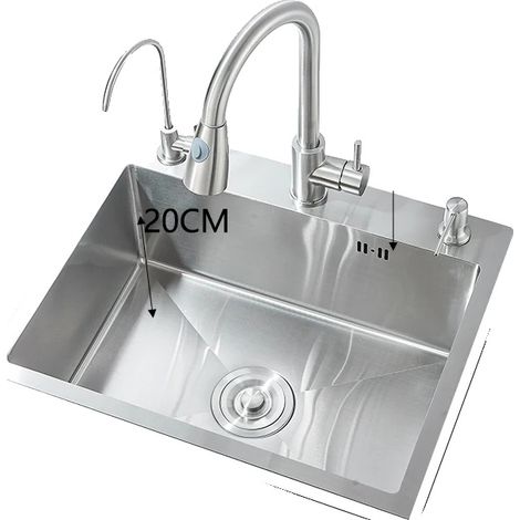 Évier de cuisine, acier inoxydable, simple cuve, nickel B 55X45CM (1/2)