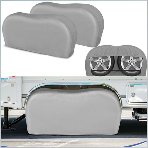 Housses de pneus, housses pour roues à double essieu (lot de 2) compatibles avec des pneus de 170 x 34 x 83 cm de diamètre, housses de pneus doubles grises imperméables et anti-UV, accessoires pour ca