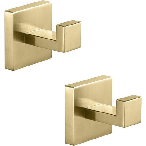 Lot de 2 Pièces Crochet Mural Carré SUS 304 Acier Inoxydable Serviette Patère de Salle de Bain, Accroche Torchon Muraux Pour Cuisine Peignoirs Manteaux Garage(Or) (1/5)