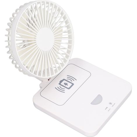 Faltbarer, per USB aufladbarer Tischventilator mit kabellosem Handy-Ladegerät, Oszillationsfunktion und Nachtlicht (1/5)