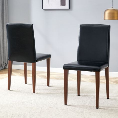 REDOM Set di 2 sedie da pranzo, schienale ergonomico, seduta imbottita in PU nero, gambe in metallo effetto noce