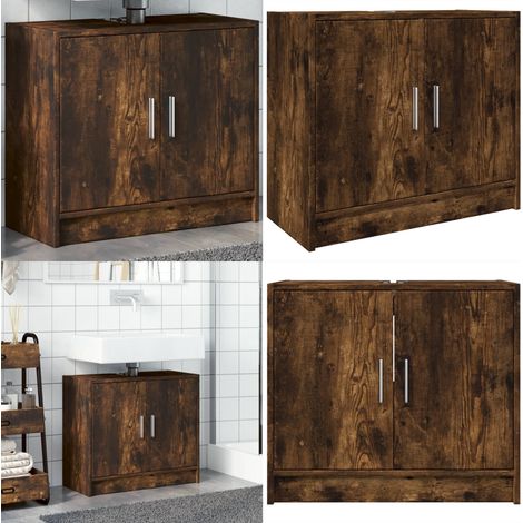 Armario de lavabo madera ingeniería roble ahumado 63x29x55 cm - Armario bajo lavabo - Madera de ingeniería