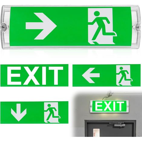 Lampe de secours LED, éclairage de secours, éclairage permanent, plaque de sortie de secours avec batterie de secours 3h, 4 pictogrammes de sortie de secours, 100 perles de lampe étanche, lampe (1/5)