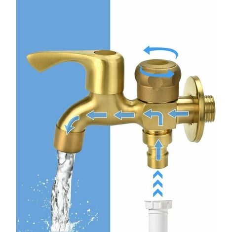 1/2" Double Tap, Brass Garden Tap, Outdoor Tap, Double Outlet Garden Frost Free Tap, Washing Machine Tap, Double Ball Drain Tap for Garden, Washing Machine, MUMU (1/4)