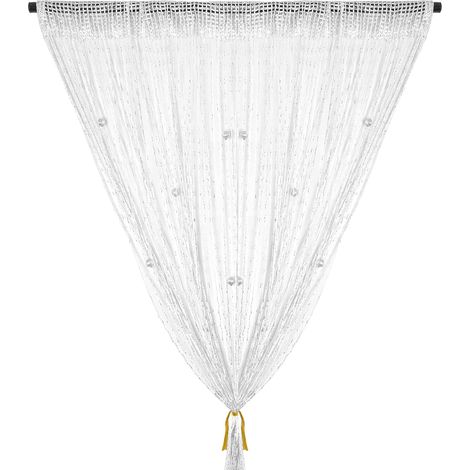 Rideau de Porte, Argent décorative Rideau à Cordes 100 x 200 cm Panneau Mural Fenêtre Porte Salle de Frange, ideau de Porte à Fils, moustiquaire, divise-pièce, Mariage de Noël Chambre (Perle-Blanche) (1/5)