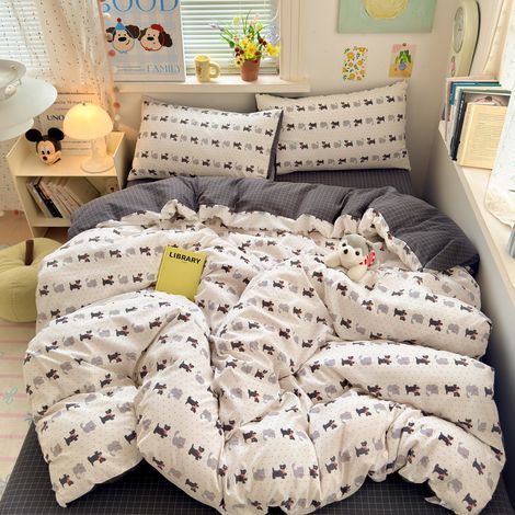 4-teiliges Bettwäsche-Set aus ultra-weicher, gewaschener Baumwolle – Qualität A für Schwangere – Bettbezug, Spannbettlaken und Bettlaken 180x220 cm – Motiv: Cremeweißer Welpe – Ideal für Studenten-lsw