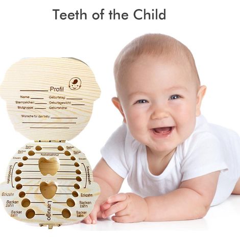 Boîte à dents de bébé peinte, porte-dents en bois, porte-dents en lanugo, cadeau de naissance ou d'anniversaire pour enfants (garçons et filles). (1/5)