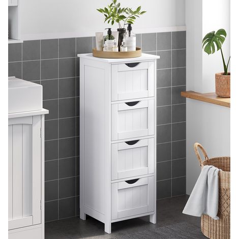 Vasagle – Meuble bas de salle de bain blanc – 4 tiroirs – Dimensions 30 x 30 x 82 cm – Panneau MDF robuste – Kit anti-basculement inclus