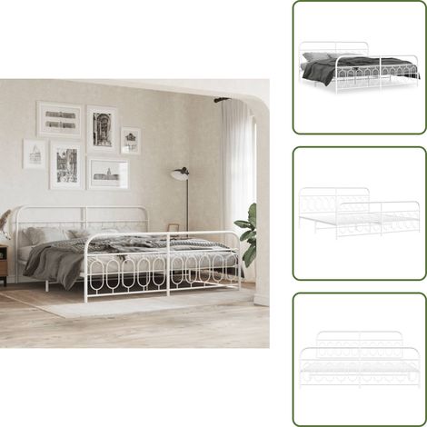Letto con doghe in metallo - vidaXL Giroletto con Testiera e Pediera Metallo Bianco 200x200 cm - Letto con spazio di stoccaggio