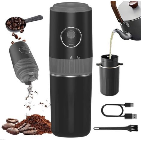 Tragbare elektrische Kaffeemühle Kompakte Mühle Kaffeezubereitungsset Integrierter Filter Kaffeetasse Ideal für Camping Reisen Büro Espresso und weiß (1/5)