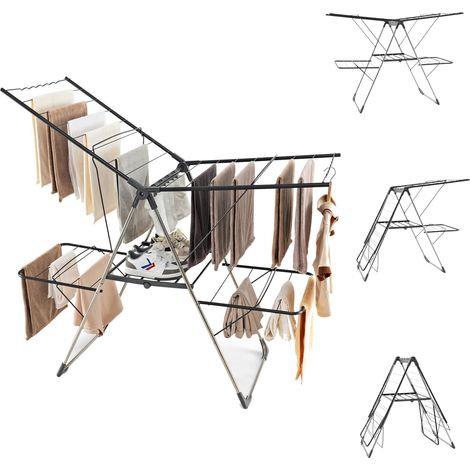 GOPLUS Séchoir à Linge 2 en 1, 2 Ailes Hauteur Réglables 70-130cm, 2 Ailes Inférieures et 1 Support pour Chaussure, Séchoir Pliable avec Pieds Antidérapants, Cadre en Métal (1/5)