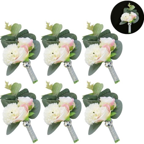 Rosa Artificial - Boutonniere Y Corsage Para Boda - Flores De Seda - Conjunto Para Promociones Y Fiestas Formales - 1 Unidad (1/5)