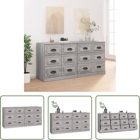 The Living Store Buffets 2 pcs sonoma gris bois d'ingénierie - Buffet Classique - Meuble De Rangement - Armoire Élégante - Design Intemporel - Bois D'ingénierie (1/5)