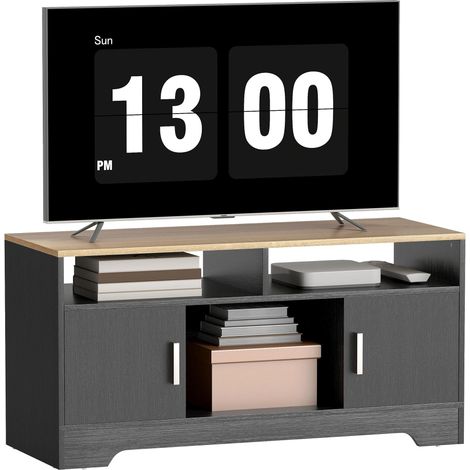 Meuble TV banc TV en bois avec 2 niches 2 armoires à porte une armoire ouverte 105 x 40 x 52 cm effet bois noir