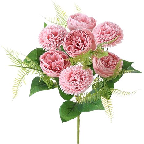 Bouquet De Pivoines Artificielles - 7 Têtes - Fleurs Multicolores Douces Avec Feuillage Vert - Décoration Intérieure Pour Salon Chambre Et Salle À Manger (1/4)