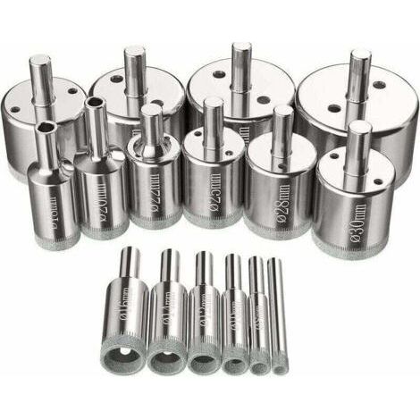 Scies-cloches 16 pcs, Foret Diamant Scie Cloche 6-50 mm Outils de perçage en verre trous scies kit pour acier au carbone, perceuse en verre, céramique, porcelaine, carrelage, marbre (1/4)