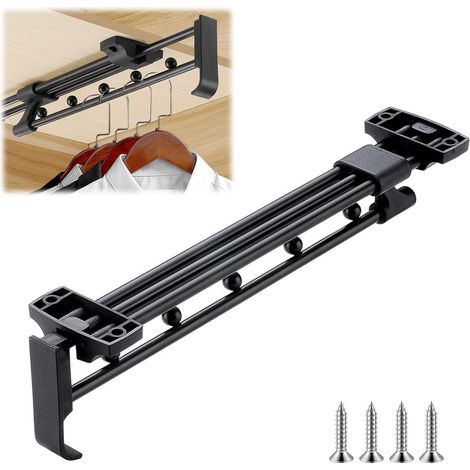 Barra para colgar ropa para armario, ajustable, telescópica, perchero, barra telescópica deslizante para ropa, negra (30 cm). (1/5)