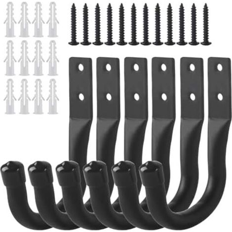 6 Pcs Crochet Mural Garage, Support Velo Noirs, Accroche Murale, Crochets de Rangement pour échelle Garage en J, Muraux Robustes Vélos Outils électriques - crochets garage (1/5)