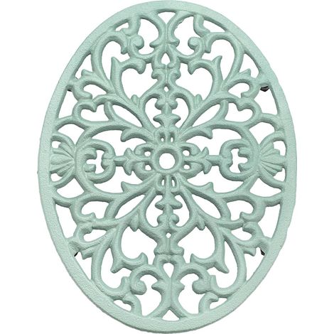 Dessous de Plat Ovale en Fonte - 1 Pièce - Style Vintage Vert - Protection Thermique Résistante - Cuisine et Salle à Manger - 24,5 x 18,5 cm (1/5)
