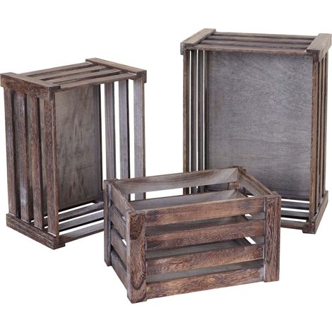 [NEUWERTIG] 3er Set Holzkiste HHG-804, Weinkiste Dekokiste Aufbewahrungskiste Obstkiste, Shabby-Look Vintage braun, shabby