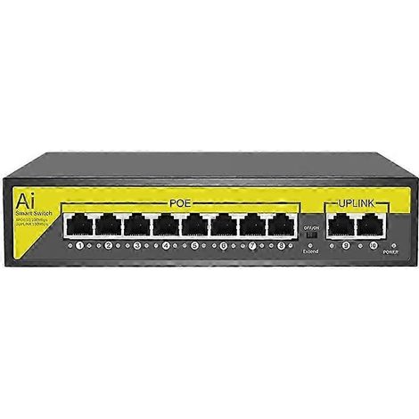 Switch PoE 48 V avec 8 ports Ethernet 10/100 Mbps, conforme aux normes IEEE 802.3 AF/AT, pour caméras IP, systèmes de vidéosurveillance et points d'accès sans fil, prise européenne unique WHBYV (1/4)