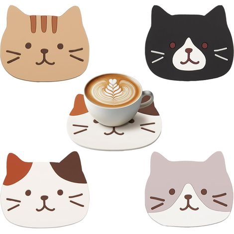 (4 Stück) Katzen-Untersetzer, Silikon-Katzen-Untersetzer, 15 x 13 cm, Silikon, wärmeisolierend, rutschfest (1/5)