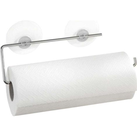 Porte sopalin mural sans perçage Static-Loc®, Dévidoir Essuie Tout mural sans perçage, ventouse repositionnable, Métal, 8,5x30 cm, Argent (1/4)