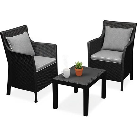 Set Salotto da Esterno Ben, Salottino Outdoor 2 Posti, un Tavolino Made in Italy, Nero Antracite