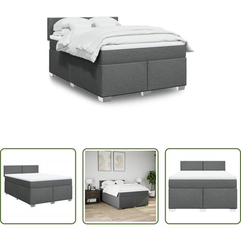 vidaXL Surmatelas - Sommier à lattes de lit avec matelas Gris foncé 140x200cm Tissu (1/5)