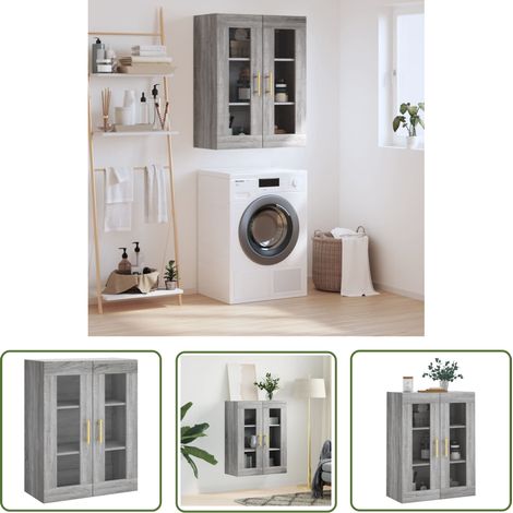 The Living Store Armoire murale sonoma gris 69,5x34x90 cm - Armoire Murale - Meuble De Rangement - Armoire Suspendu - Buffet - Étagère Murale (1/5)