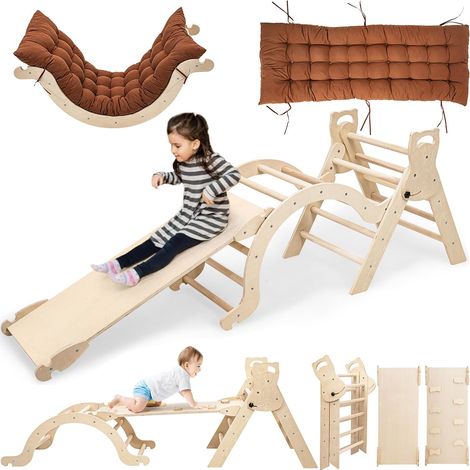 Arch Climbing Toy for Baby - Games Gift for Girls Boys 1 2 3 4 Years Beech Wood Climbing Bow with Slide, Ladder, Cushion, Indoor Play Area (1/5)