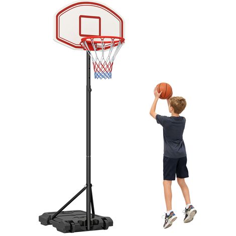 Canestro Basket da Interno ed Esterno Portatile con Altezza Regolabile 5 Livelli 175-215cm, Canestro da Basket con Ruote, Struttura Metallo e Base Riempibile, Tabellone PE