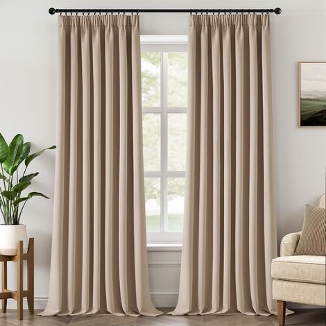 Thermal Blackout Curtain, Anti-Cold and Heat Ruffle Tape, Opaque Taupe L140 x H260 cm, Insulating Curtains for Bedroom, Living Room, Interior, 2 Pieces (1/5)