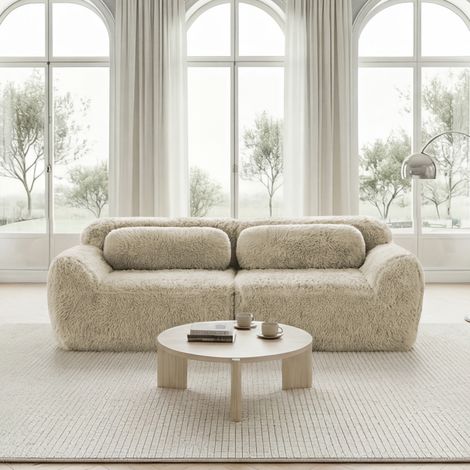 Canapé Modulaire 2 Places - Confort Ergonomique, Mousse à Mémoire de Forme - Sans Montage, Idéal pour Petits Salons - Beige