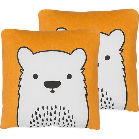 Conjunto de 2 cojines para niños almohadas oso de tela naranja con relleno infantil suave Waranasi